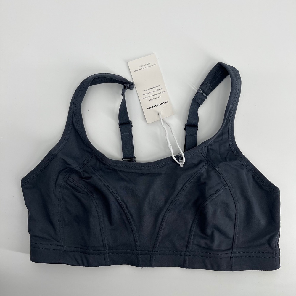 LUVROBES Gray‎ Blue Sports Bra Athletic Support Medium Adjustable Straps